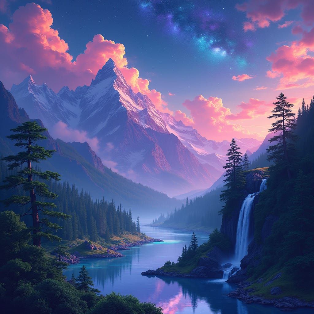 Surreal Jewel-Toned Mountain Range in a Fantasy World