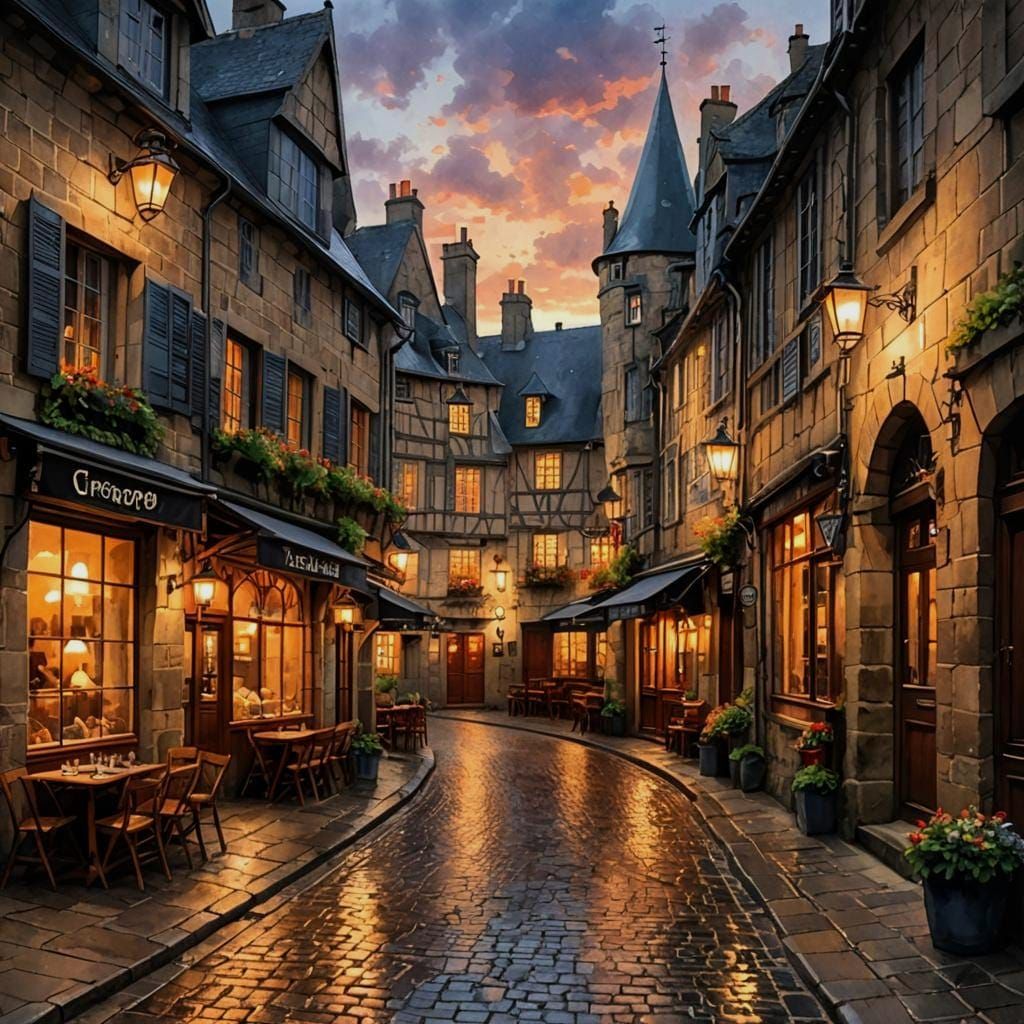 Warm Breton Creperie at Sunset in Dinan