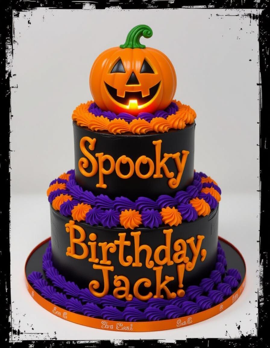 Spooky Black Birthday Cake with Jack-o'-Lantern
