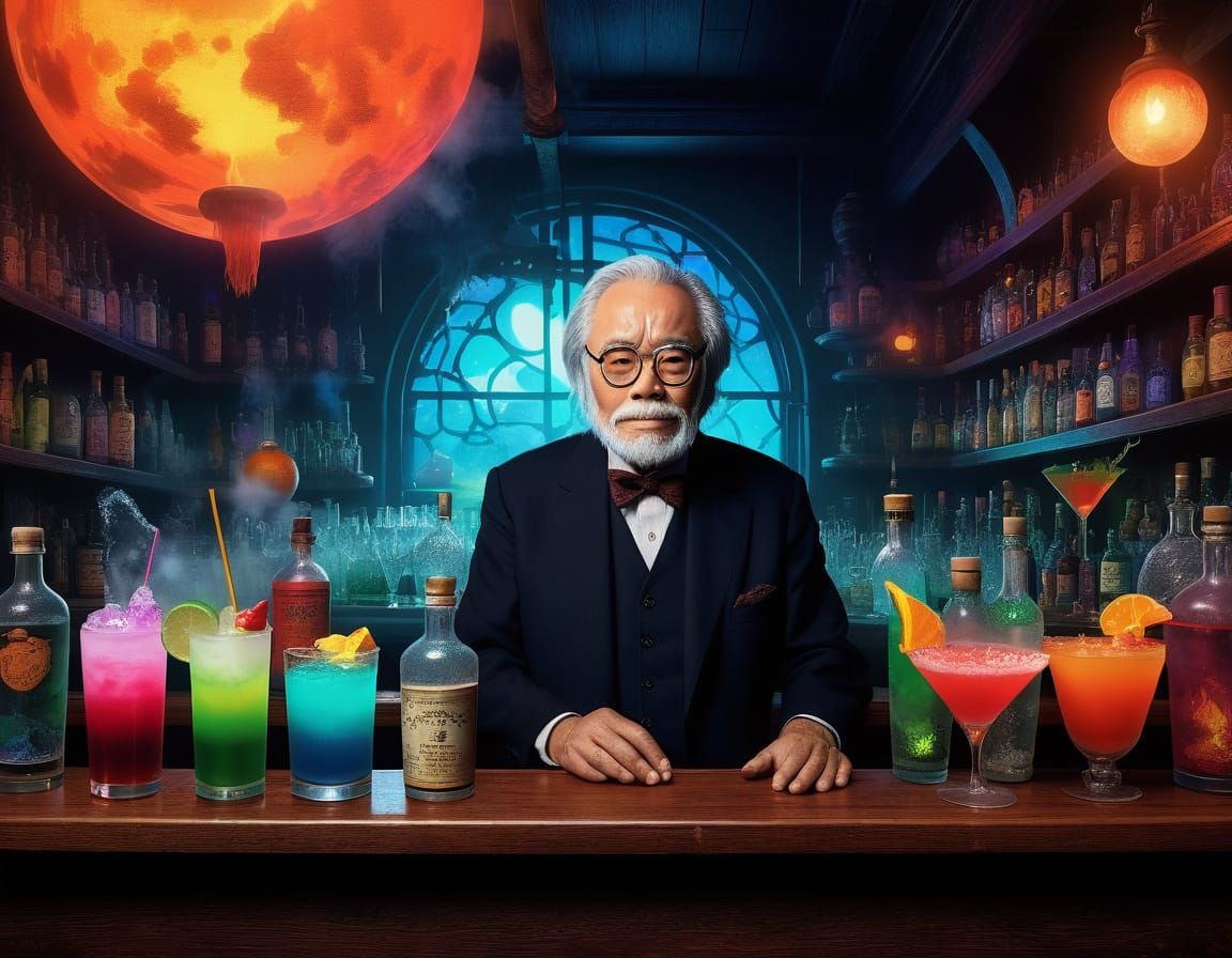 Magical Mixologists in Vibrant Surrealism