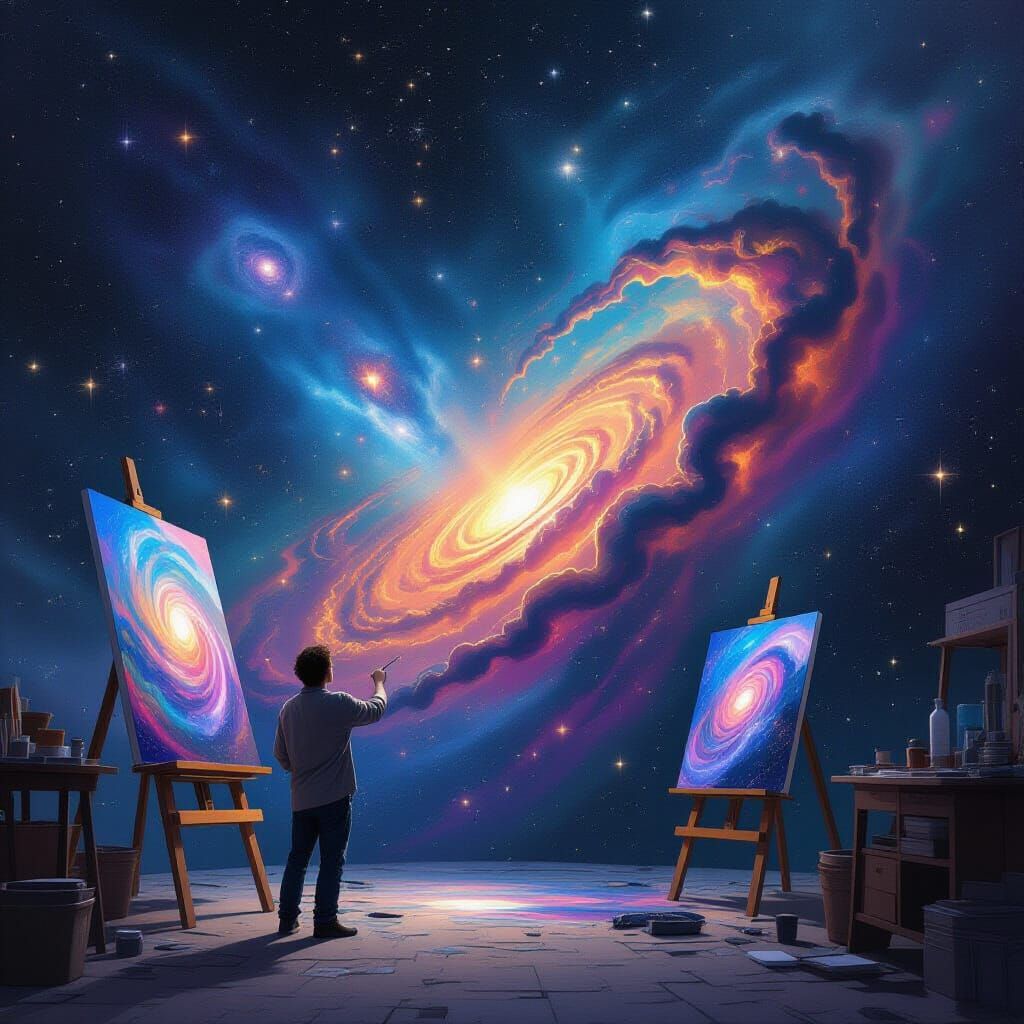 Celestial Hand Painting Galaxies in Space
