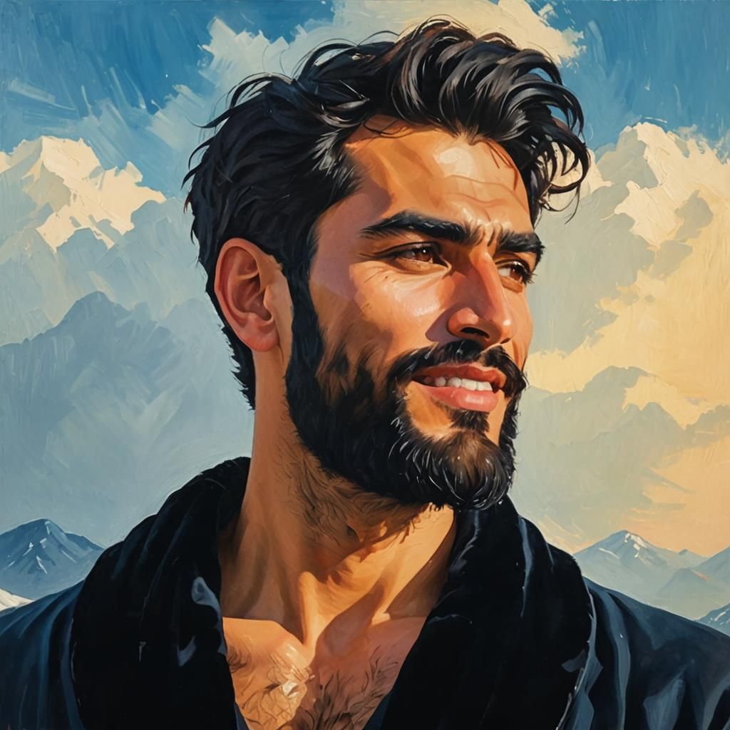 Expressive Portrait in Impasto Style with Winter Scene