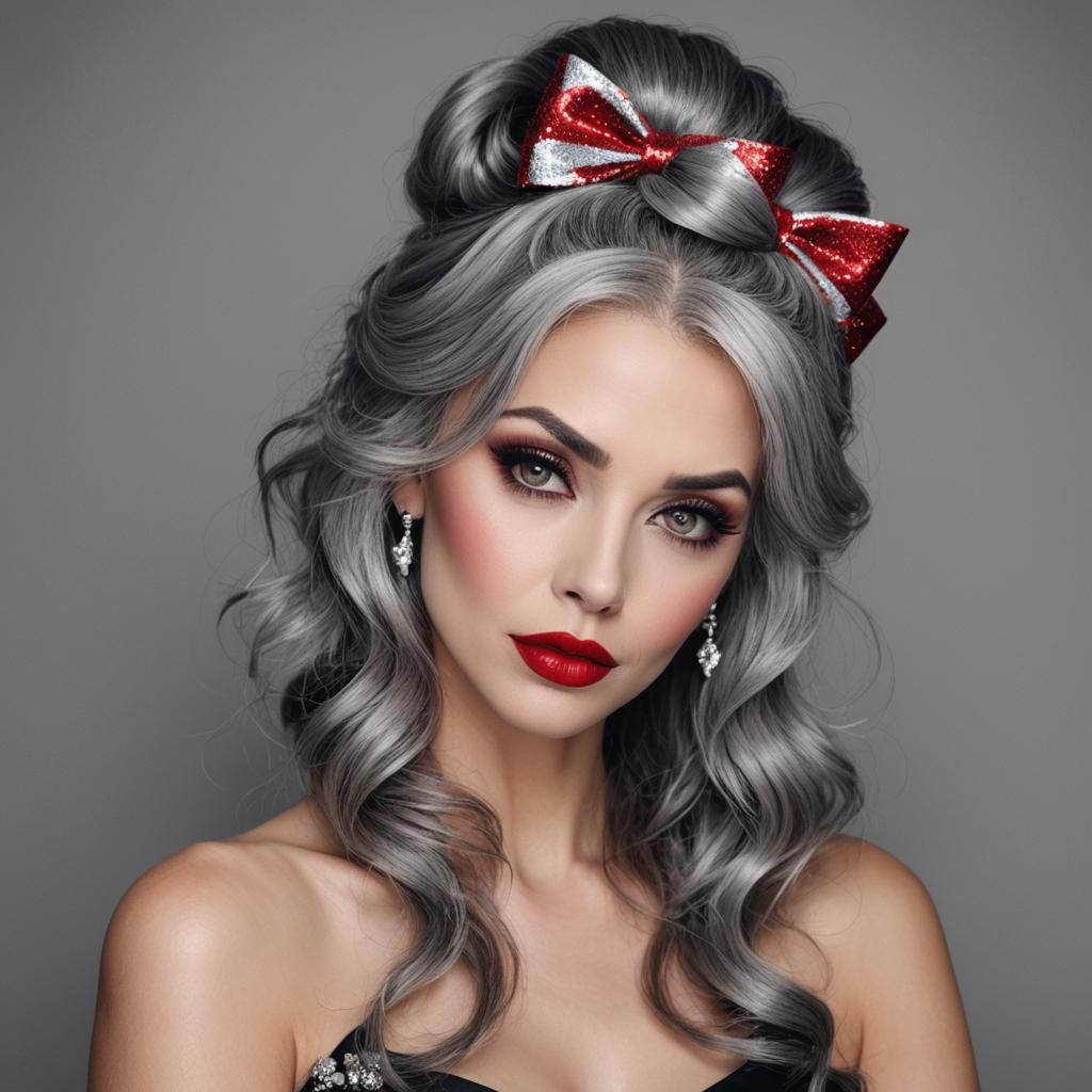 Stunning Woman with Red Lipstick and Smoky Eyes