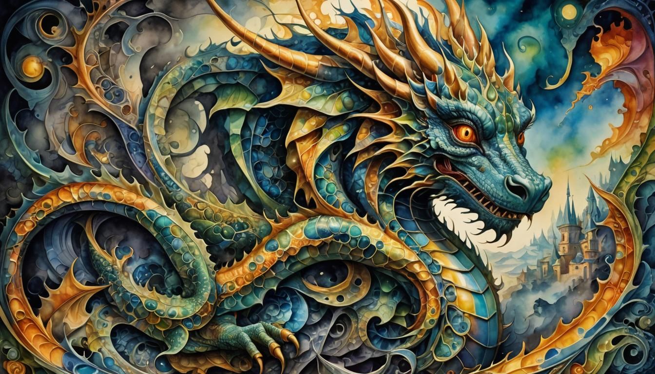 Surreal Abstract Dragon with Fractal Iridescence