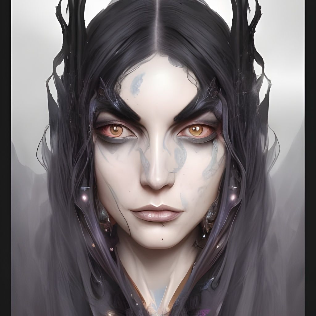 Gothic Black Witch Portrait in Digital Art Style