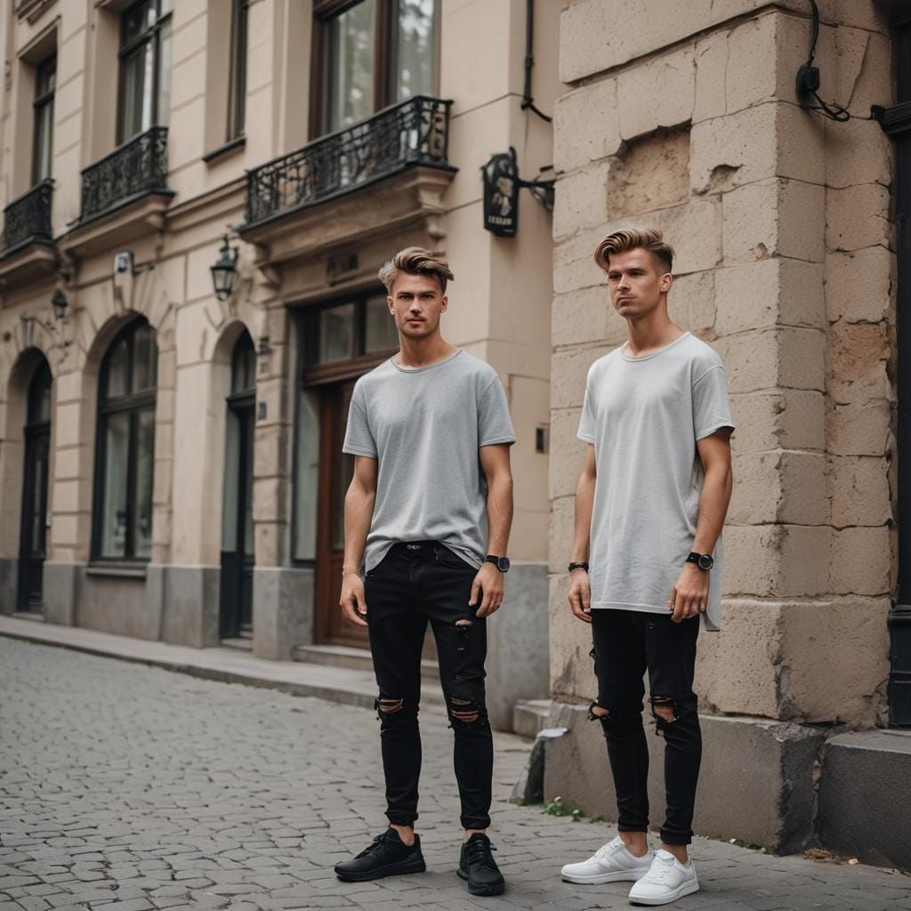 Stylish Men in Urban Photo with Bokeh