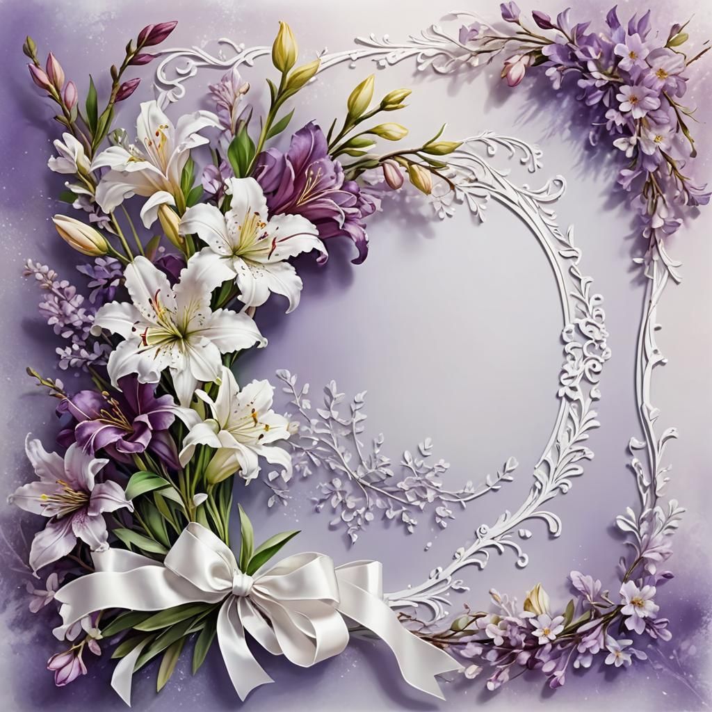 Delicate Floral Frame with Lilacs and Alstroemeria