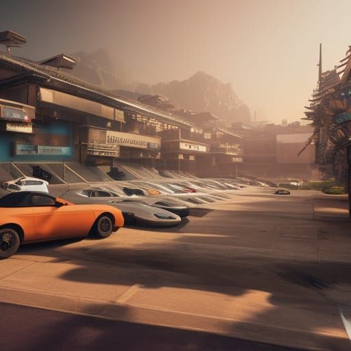 Detailed Parking Lot Matte Painting in Unreal Engine