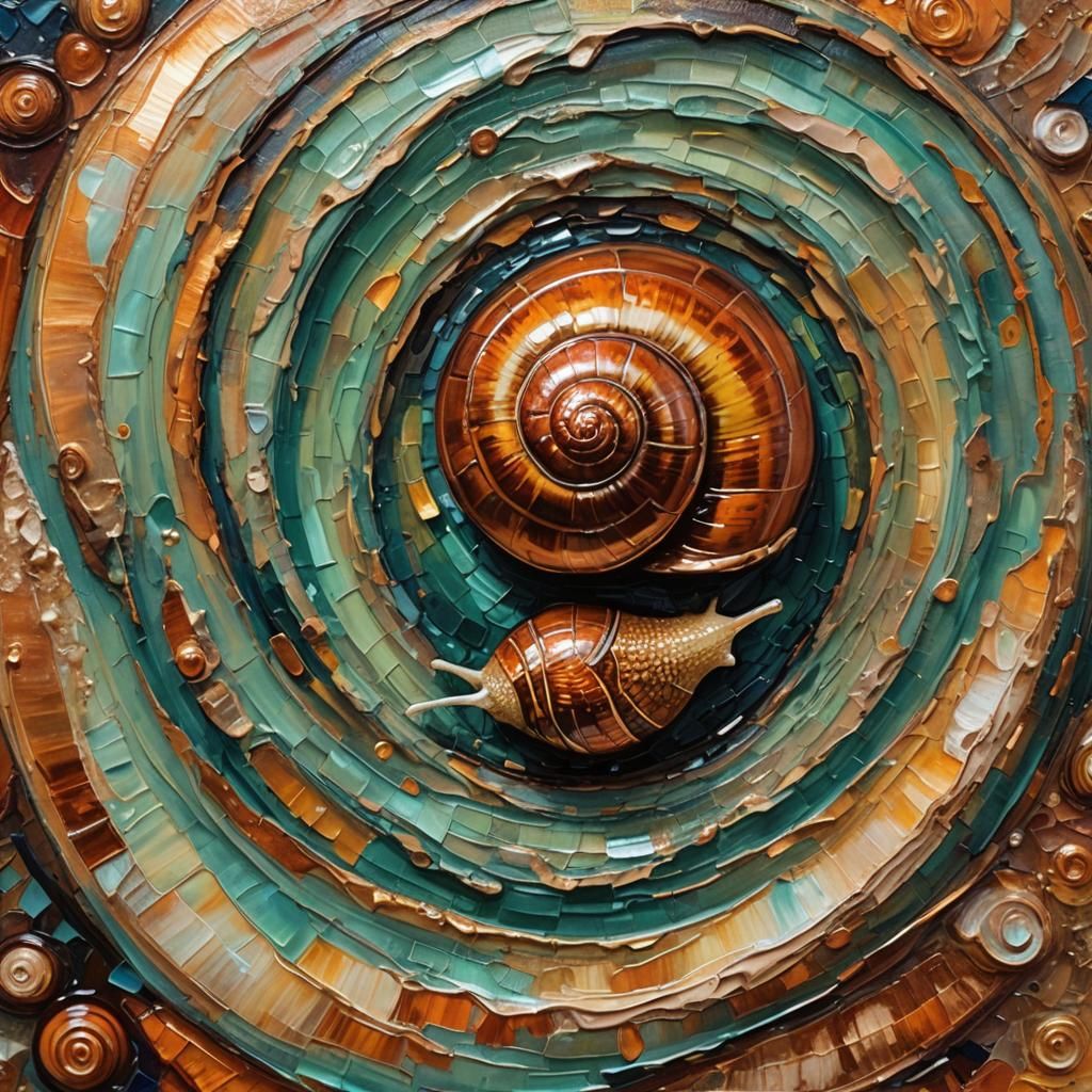Copper Snail in Shell, Neo-Impressionist Oil Painting