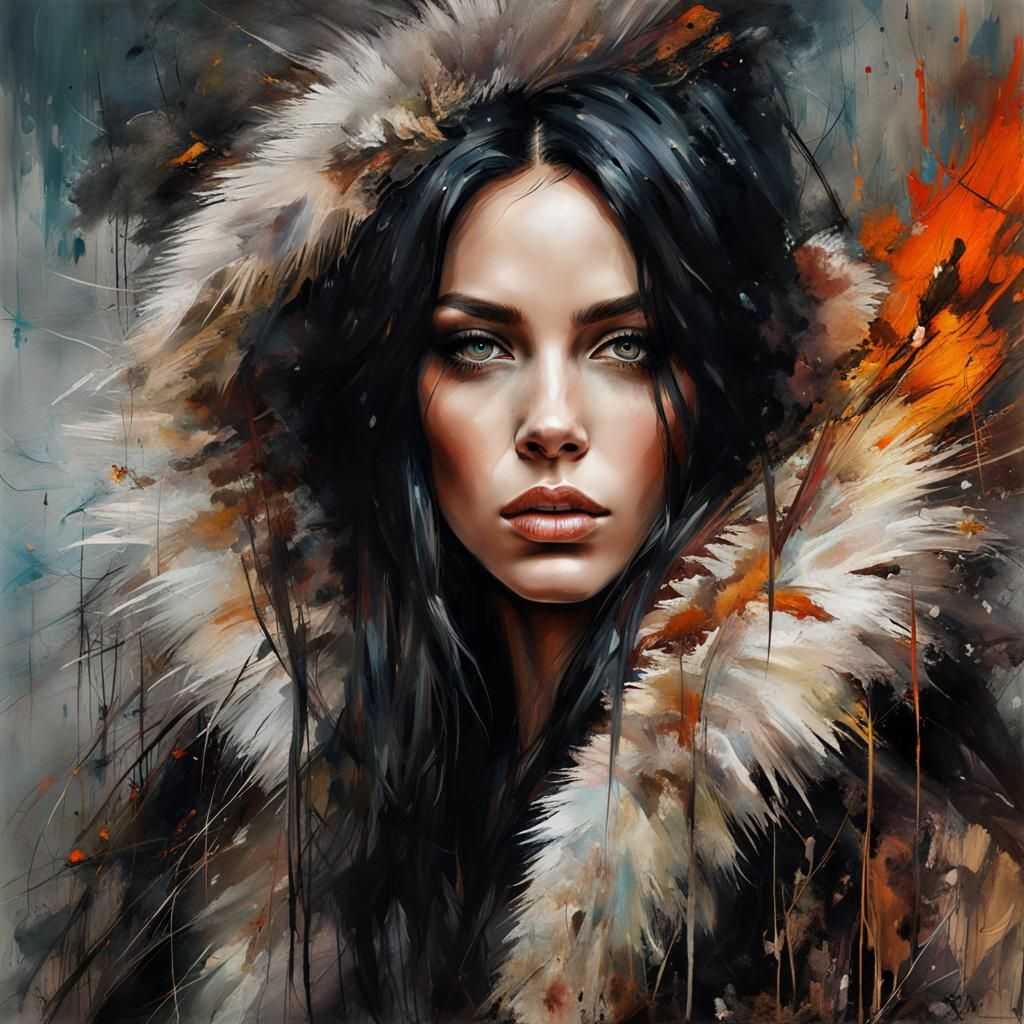 Stunning Woman in Fur Coat, Carne Griffiths Style
