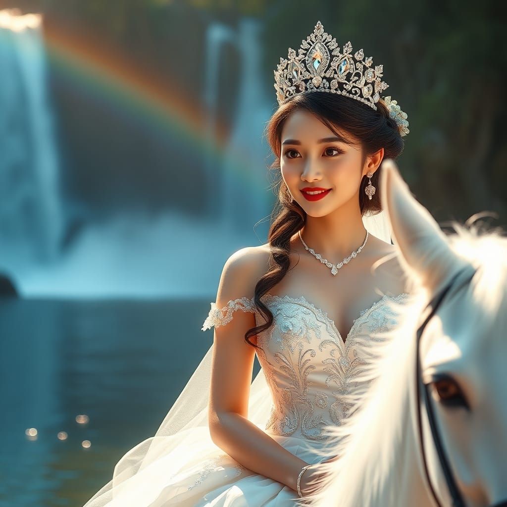 Elegant Asian Woman with Diamond Crown, Fantasy Art