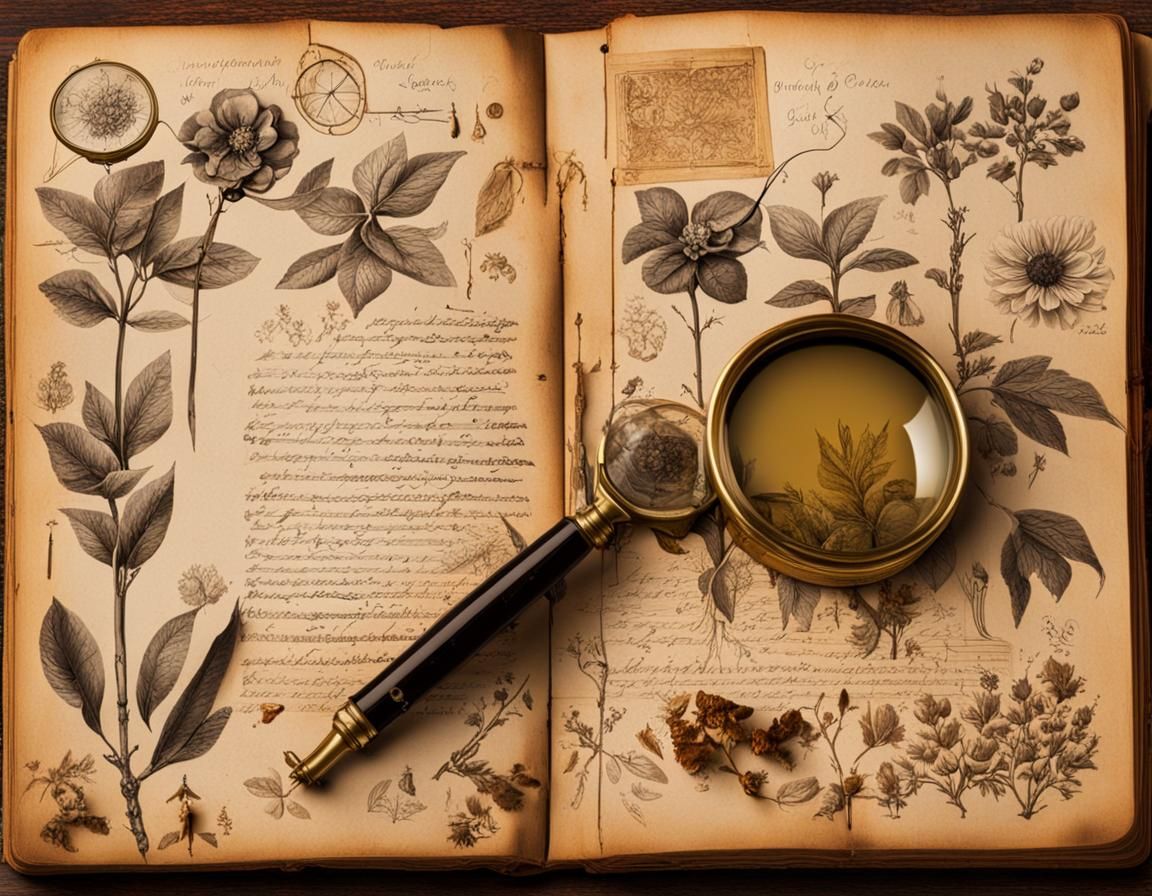 Detailed Photo of Old Book with Magnifying Glass