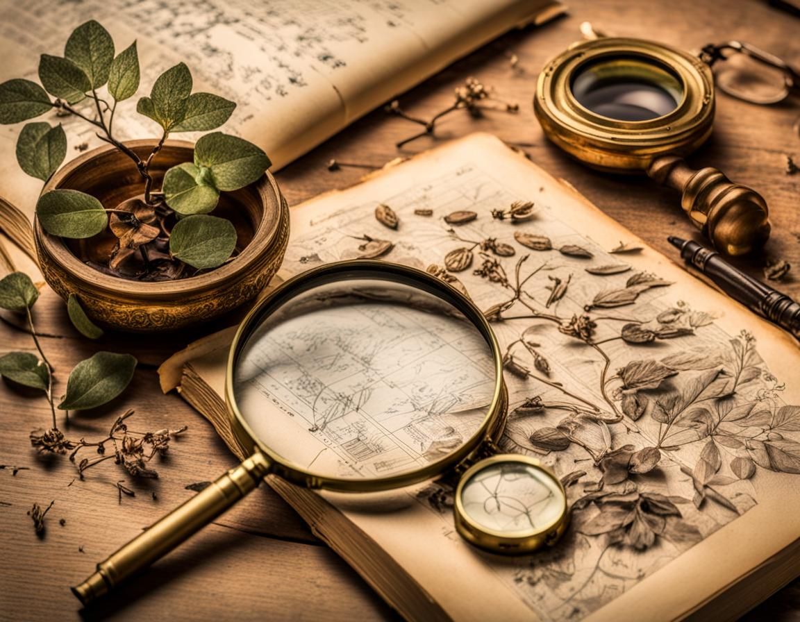 Detailed Botanical Illustrations in Antique Book