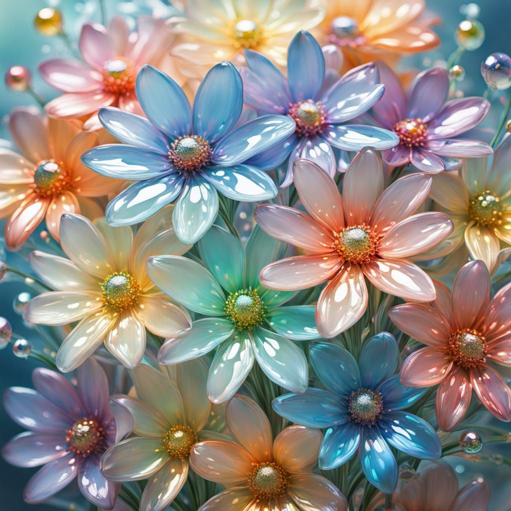 Surreal Glass Flowers in Oil Painting Style