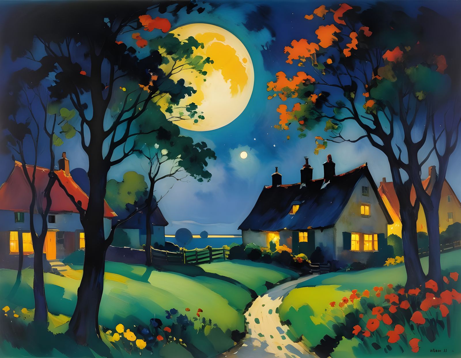 Luminous Moonlit Cottage