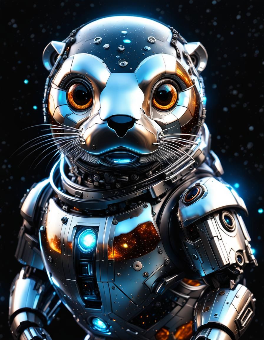 Cyborg Otter in Volcanic Hyperspace: Hyperrealistic Digital ...