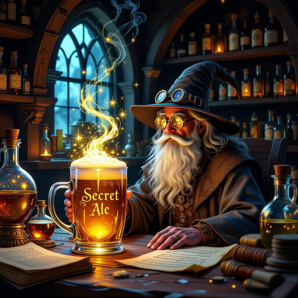 Mystical Alchemist's Workshop with Sparkling Secret Ale