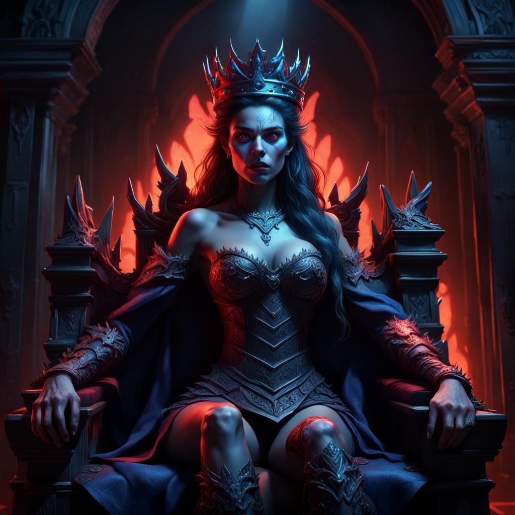 Werewolf Queen on Throne with Glowing Eyes