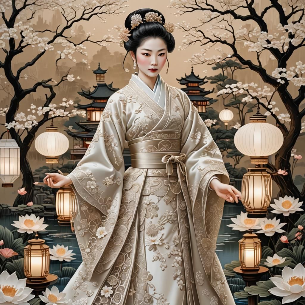 Lace Onna-Bugeisha in Embroidered Dress