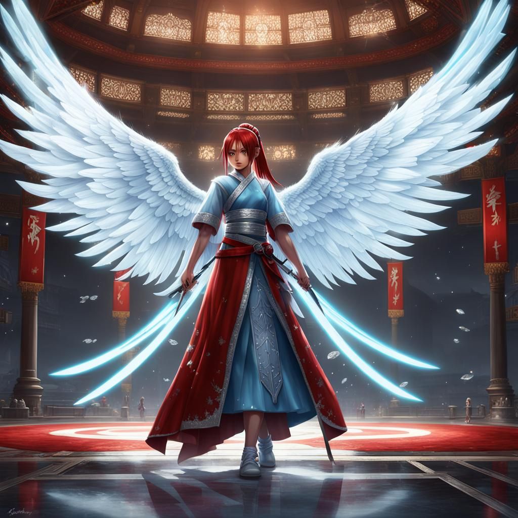 Metallic Red-Haired Assassin in Dark Fantasy Style