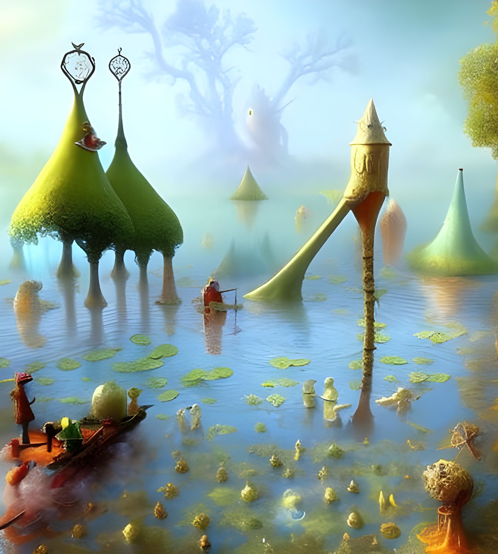 Erupting Pond in High Summer: Biopunk 8K Painting