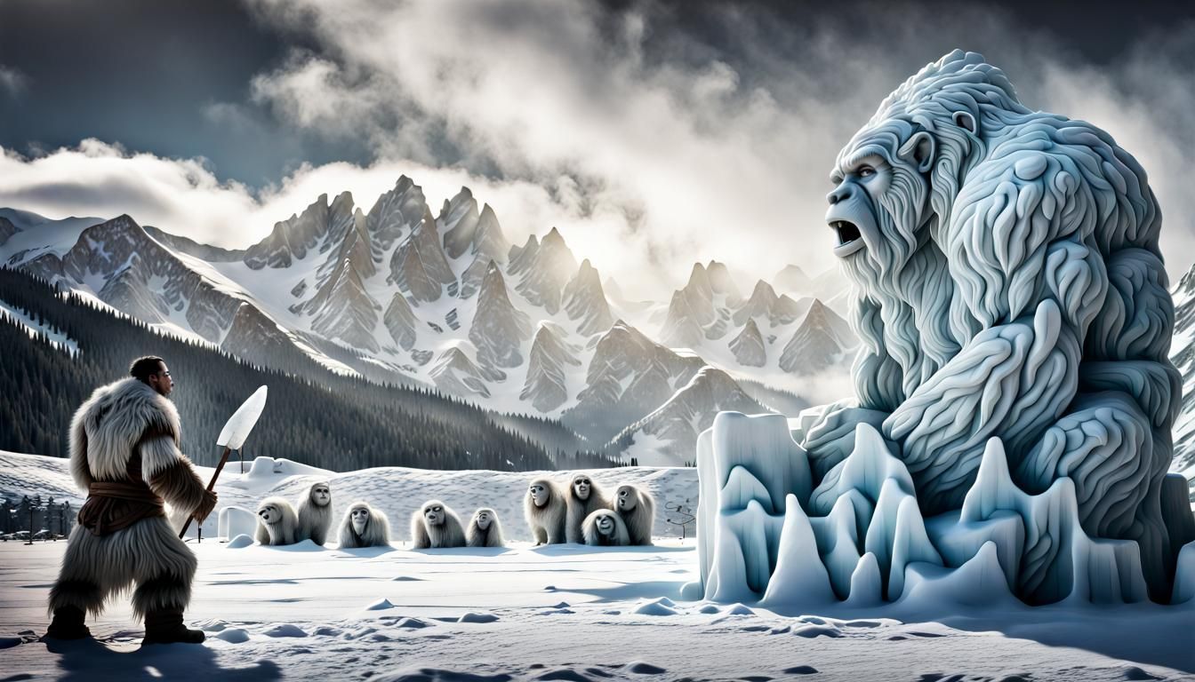 Hyperrealistic Ice Sculpture: Barbarian vs. Yetis