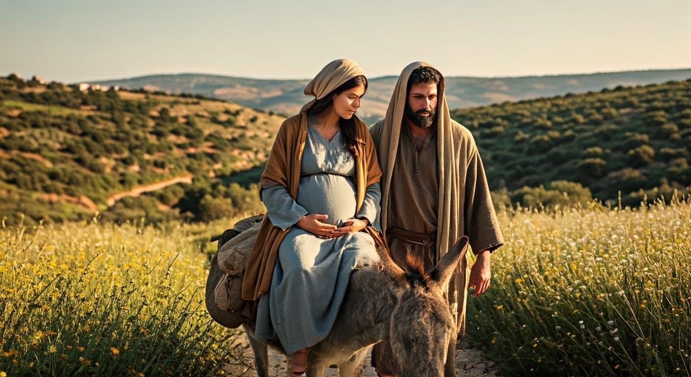 Serene Mother-to-Be Rides with Gentle Husband Through Lush M...