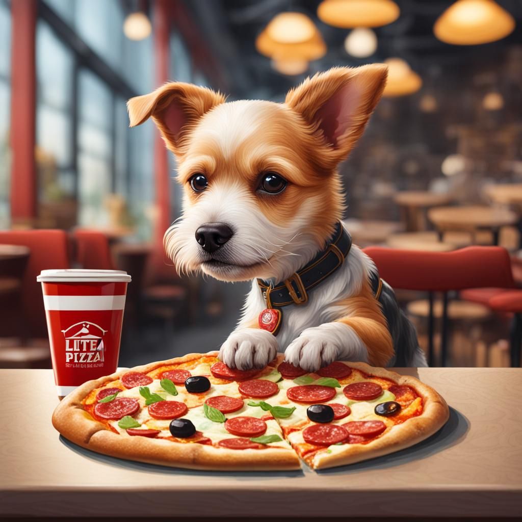 Dog Eats Pizza in Restaurant