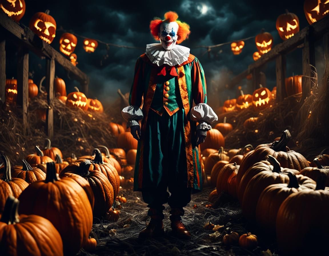 Horror Clown in Halloween Scene: Gothic Macabre