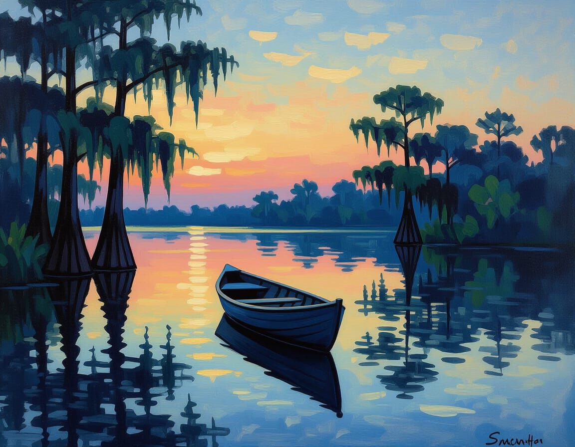 Bayou Twilight: Impressionistic Waterscape