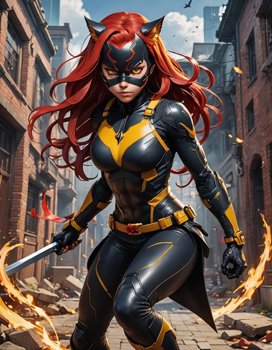 Anime-Style Avengers Hellcat in Heroic Pose