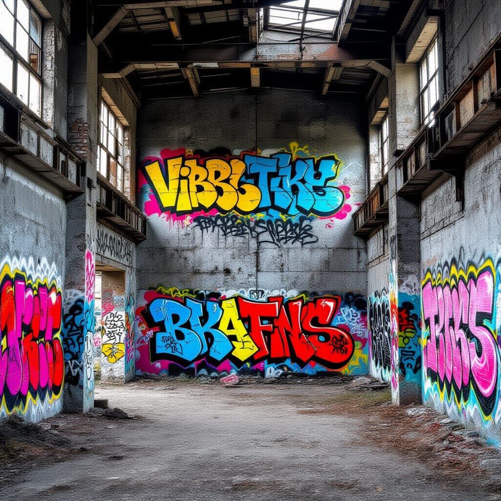 Vibrant Graffiti Art on Abandoned Factory Walls