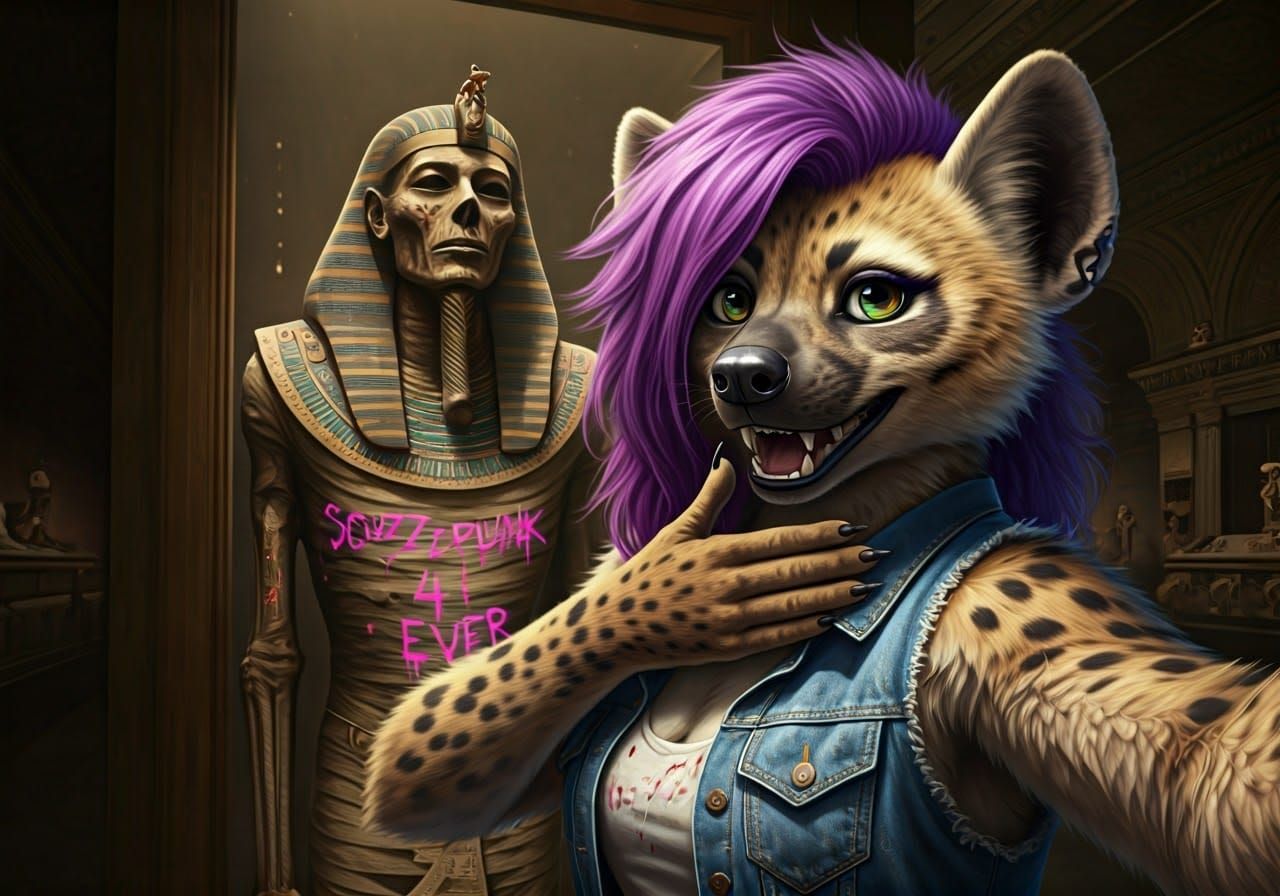 Anthropomorphic She-Hyena Takes Punk-Rock Selfie in Front of...