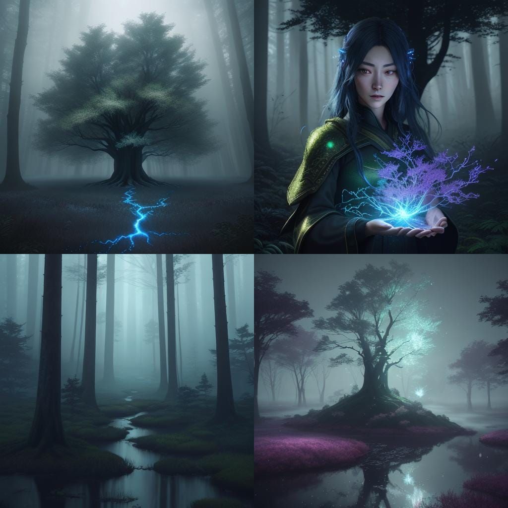 Enchanting Mystical Forest with Glowing Sparks