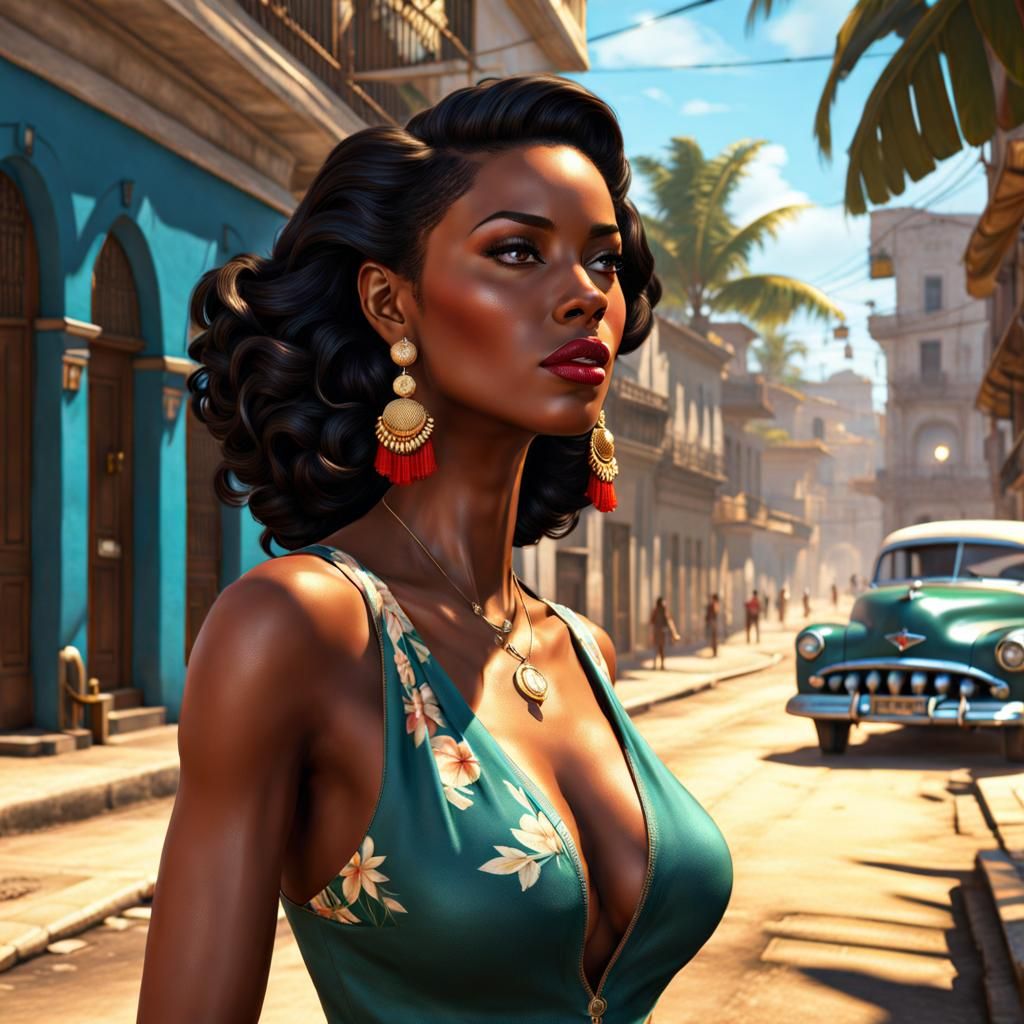 Beautiful Cuban Woman Walking in Havana, Splash Art