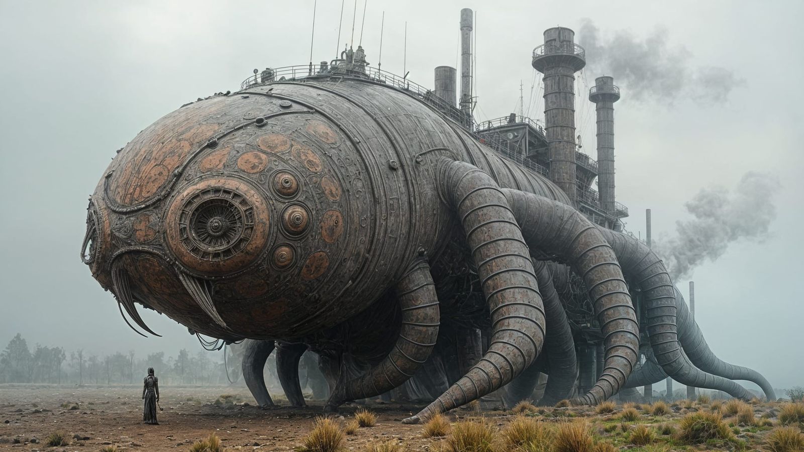 Biopunk Alien Paddle Steamer: Organic HR Giger Creature