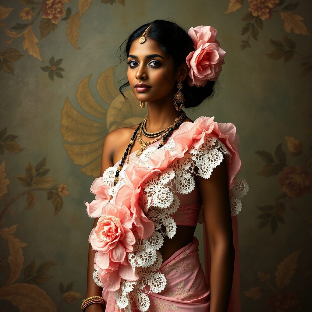 Exotic Coquettesque Saree Model in Art Nouveau-Inspired Indi...