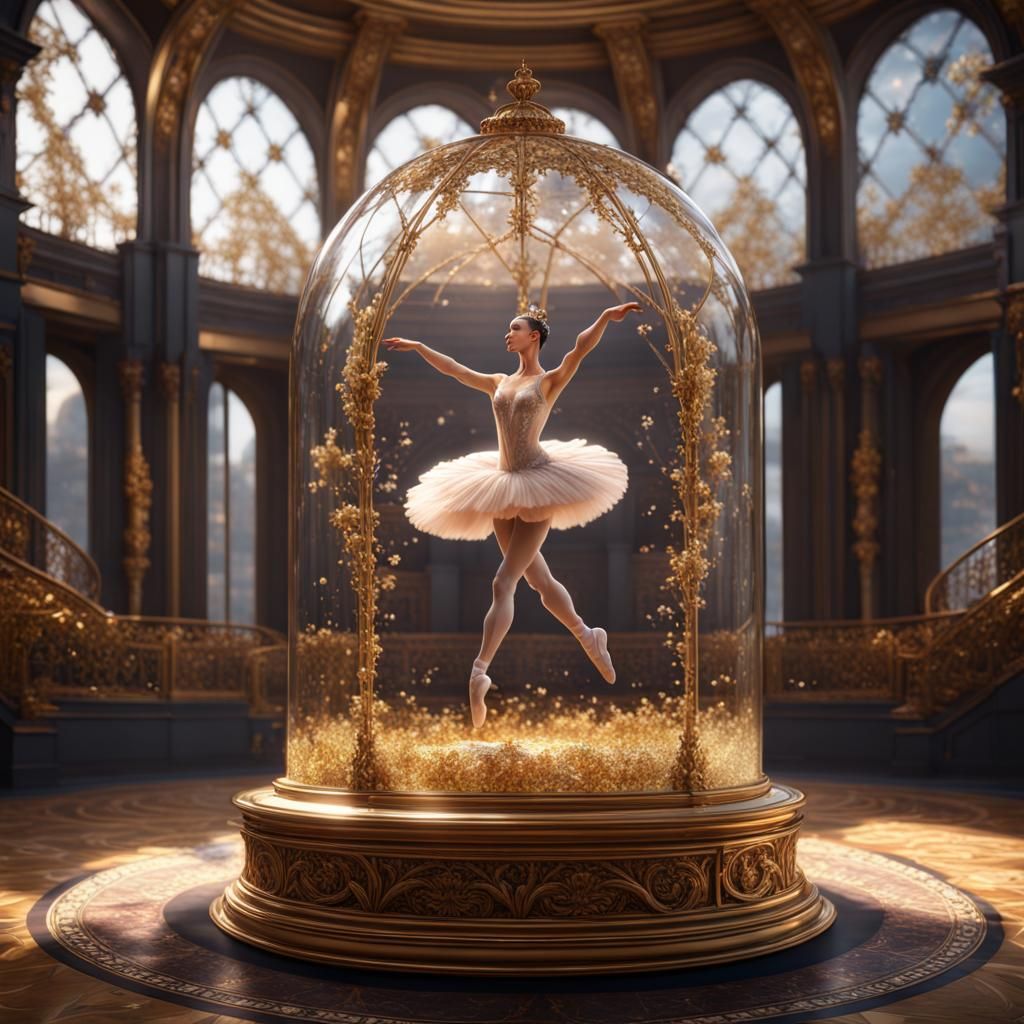 Diamond Ballerina in Glass Dome, Detailed Matte Painting