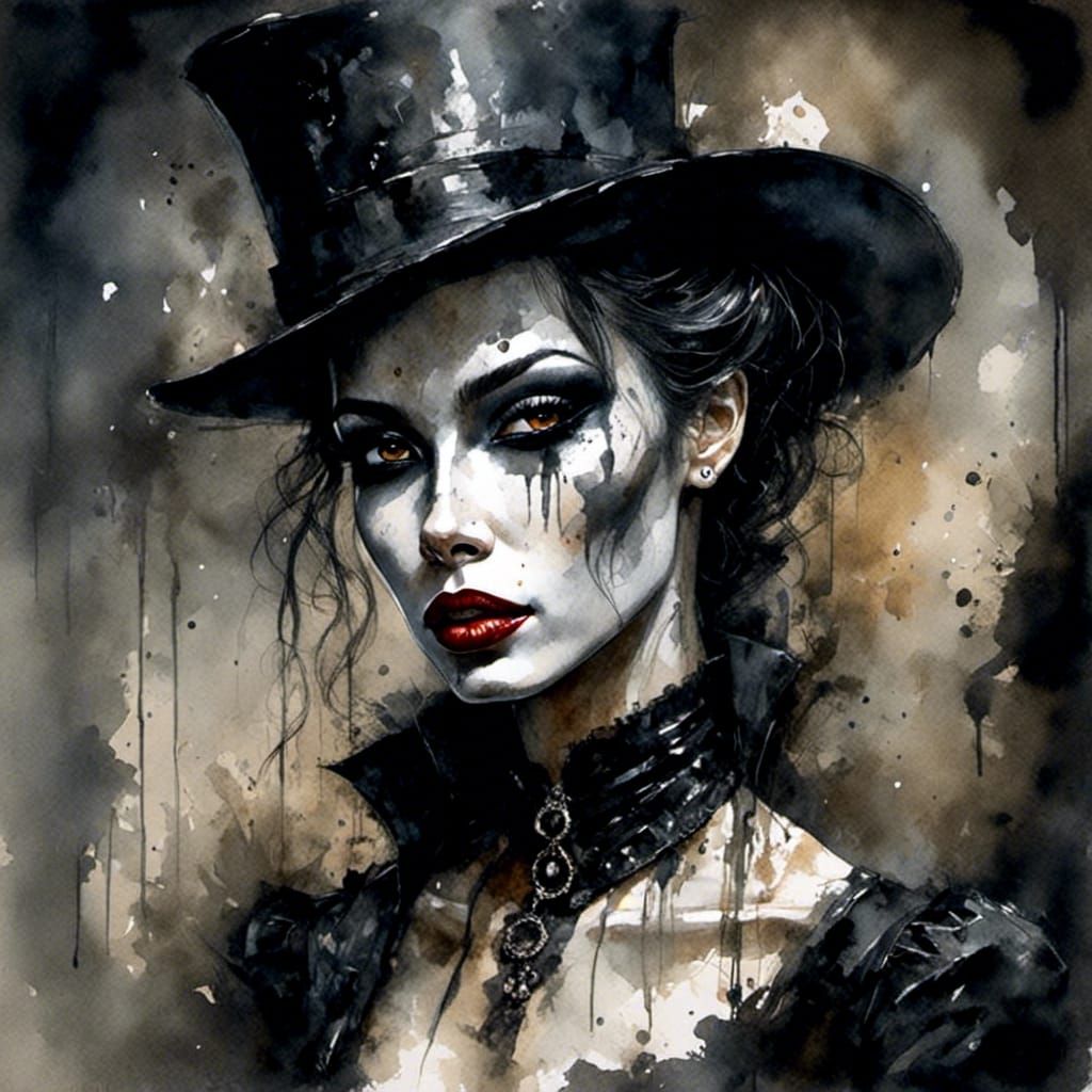 Macabre Ghoul Portrait in Watercolour Grunge Style
