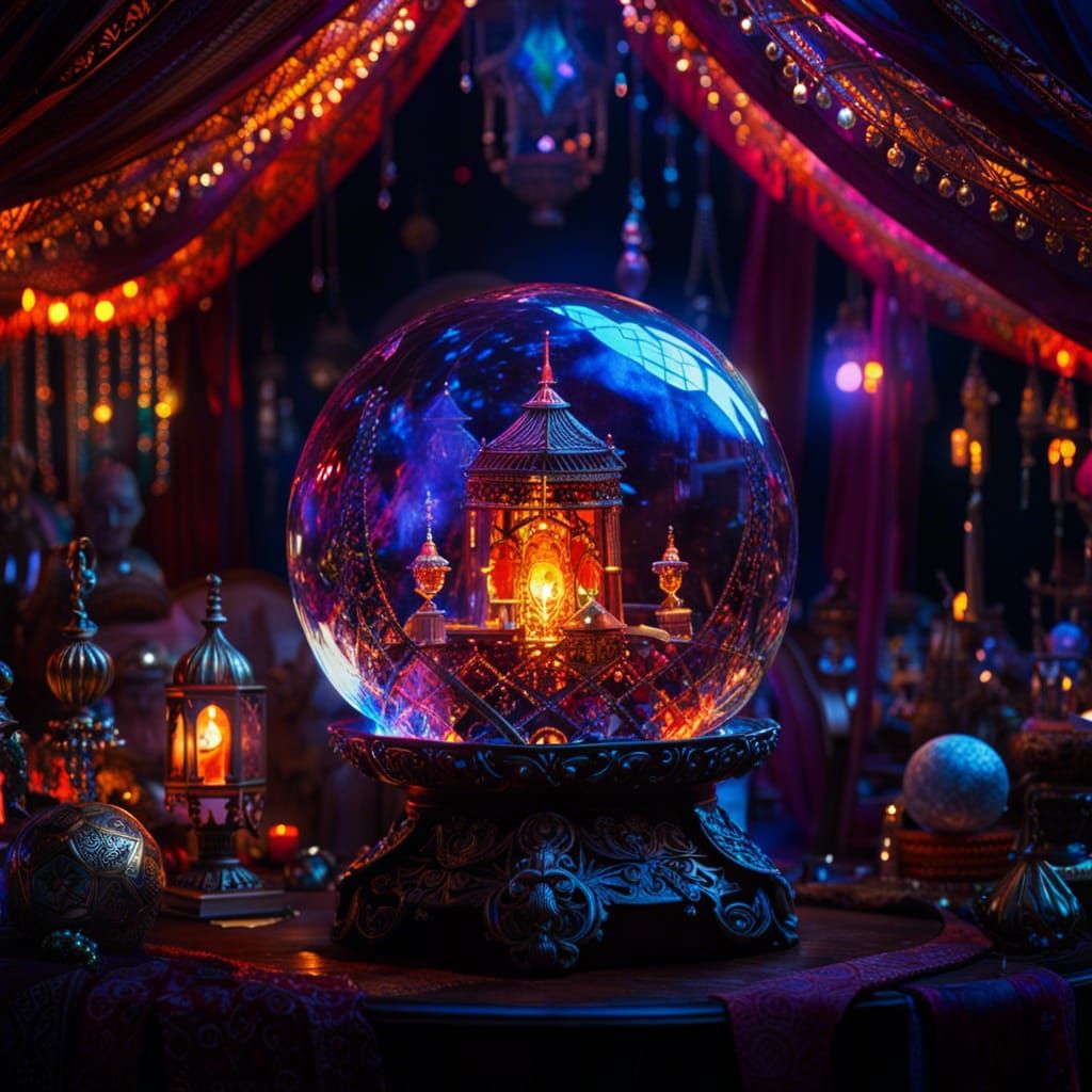 Glowing Crystal Ball in Fortune Teller Tent