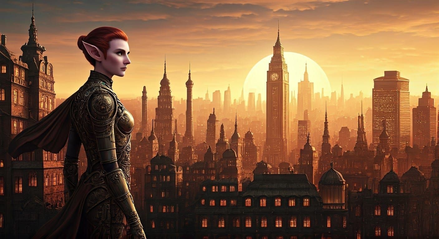 Elf at steampunk city