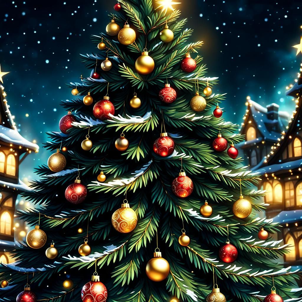 Unique Christmas Tree Illustration in Retro Cartoon Style