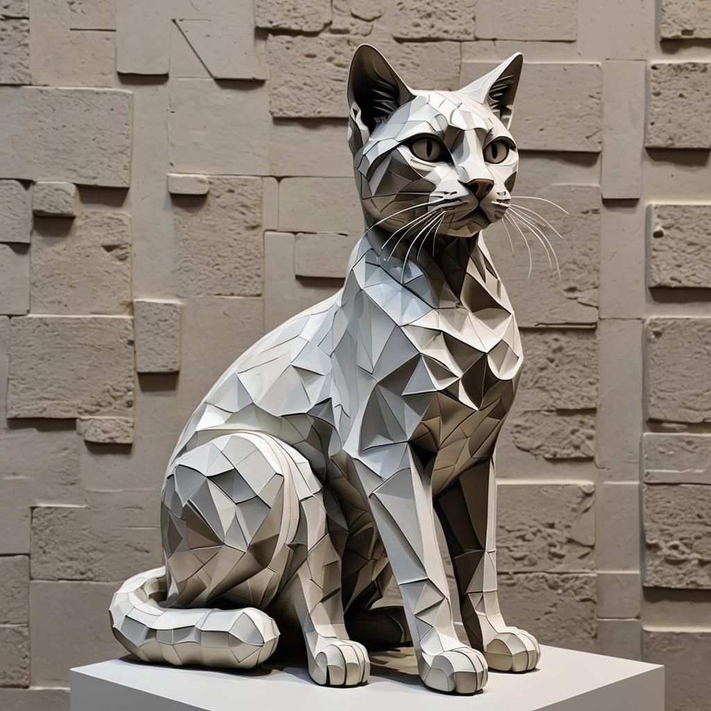3D sculptuur of 
Beautiful  Cat as an art piece at a contemporary art exhibition