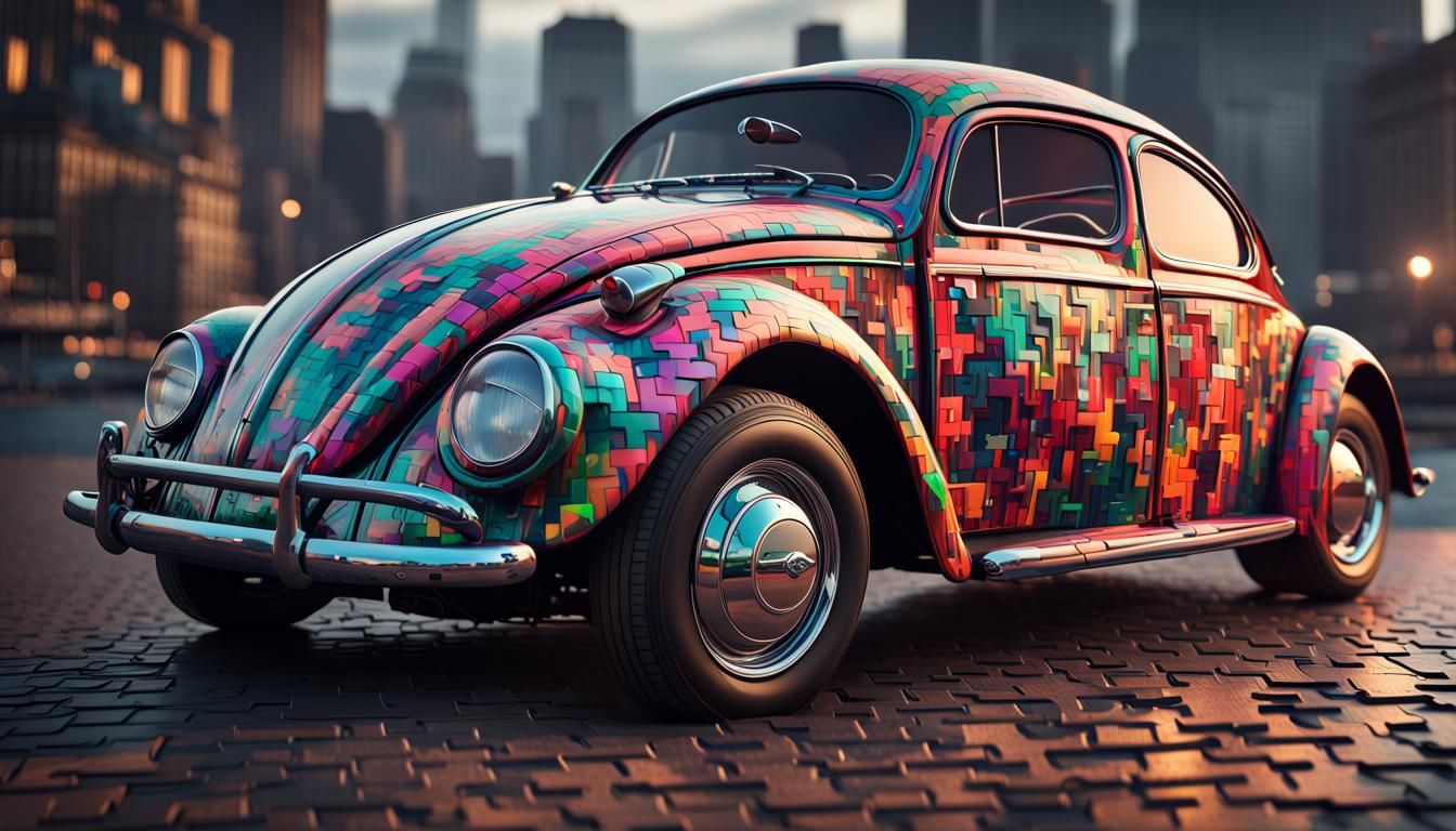VW Beetle Puzzle Rendered in Neon 3D