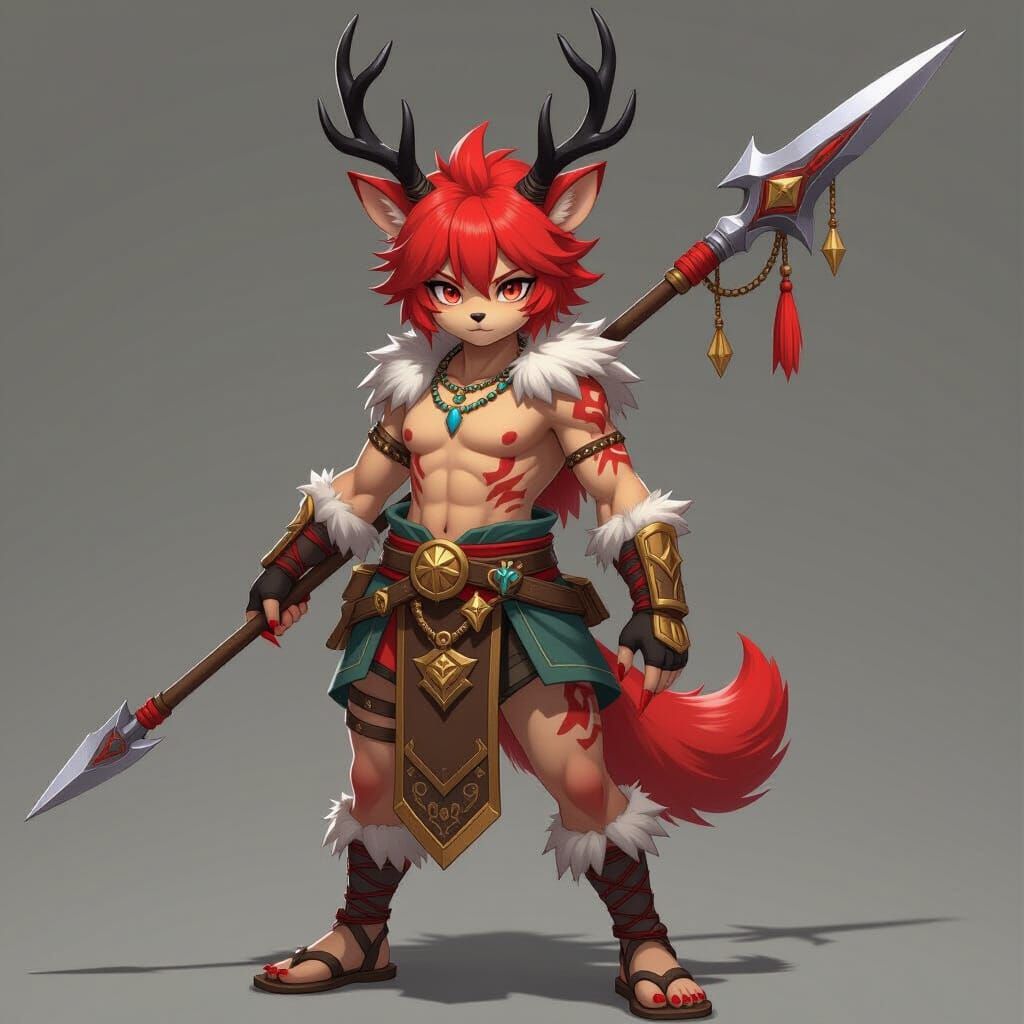 Neon Gladiator Beastkin in 3D Anime Style