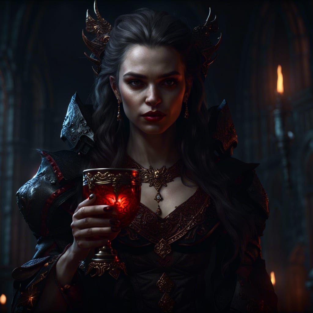 Vampire Queen with Goblet in Art Nouveau Style