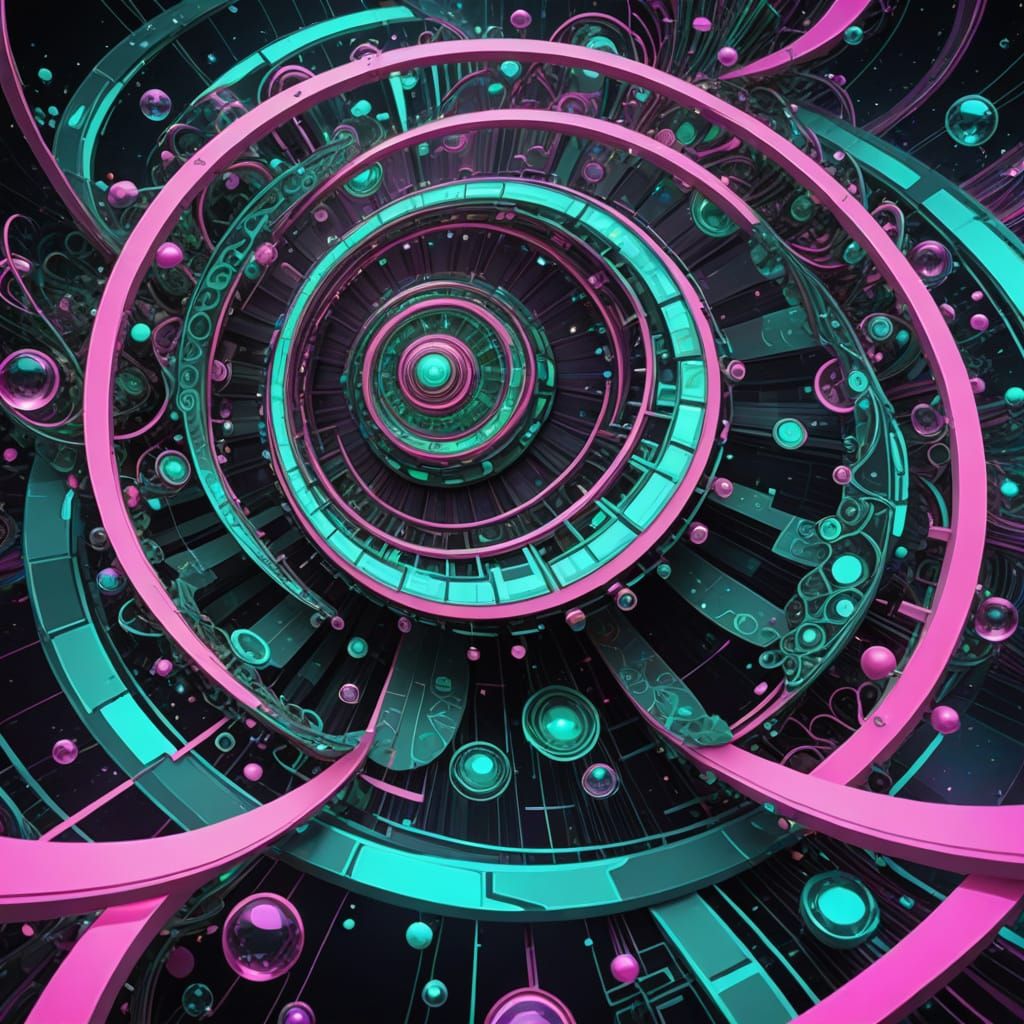 Neon Crystalline Helix with Formulas and Symbols in Digital ...