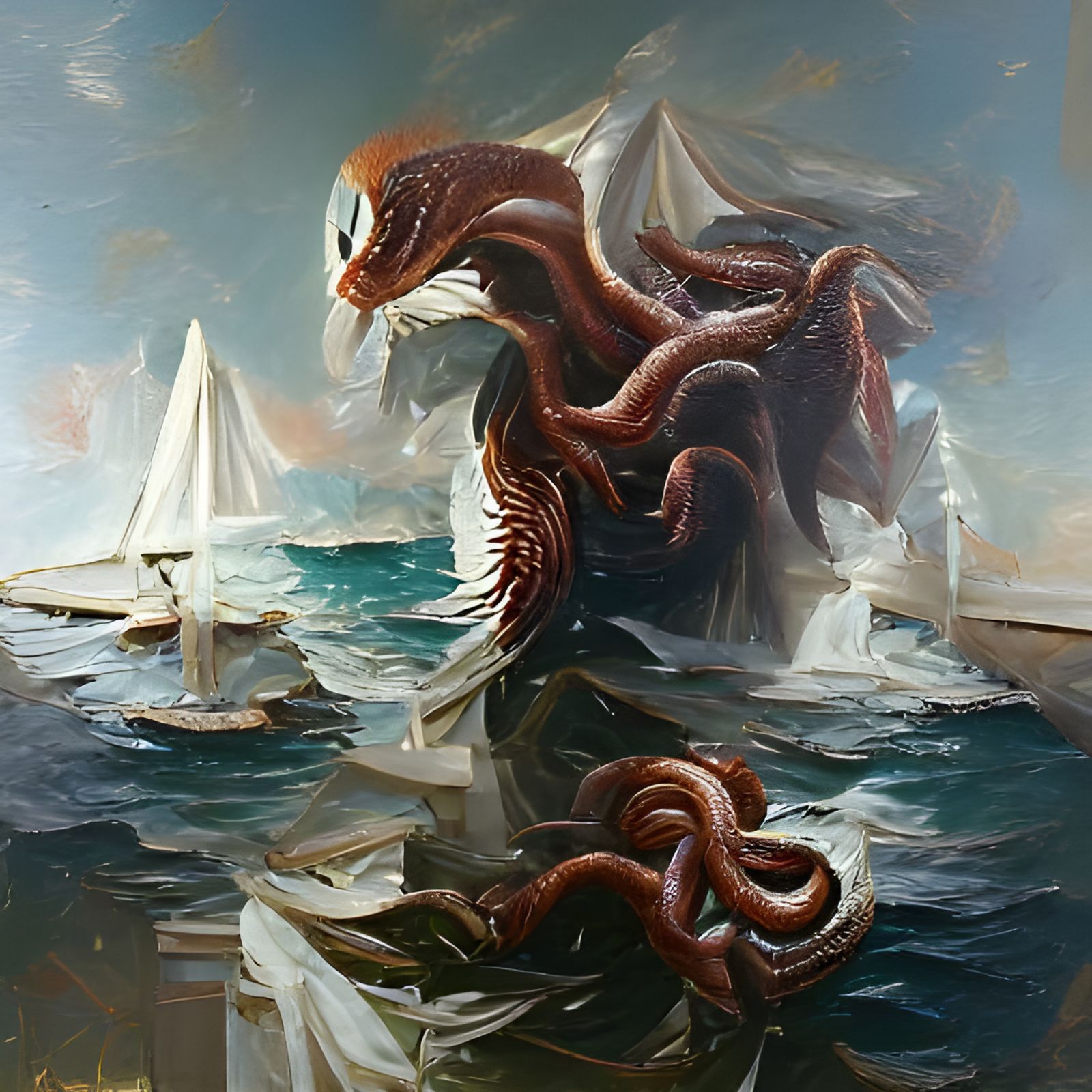 Realistic Hydra in Oil Painting Style