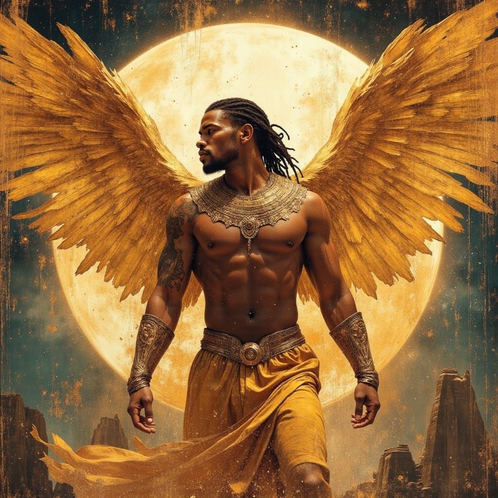 Winged Warrior God Over Ancient Egypt