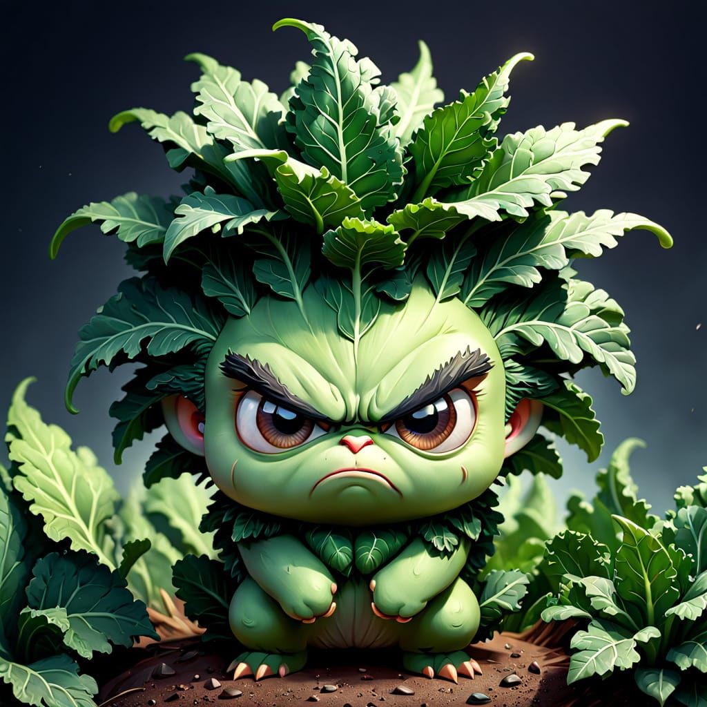 Vibrant Grumpy Kale in Hyperdetailed Fantasy Style